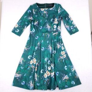 Dress Tells Floral A-Line Midi Dress XL Teal